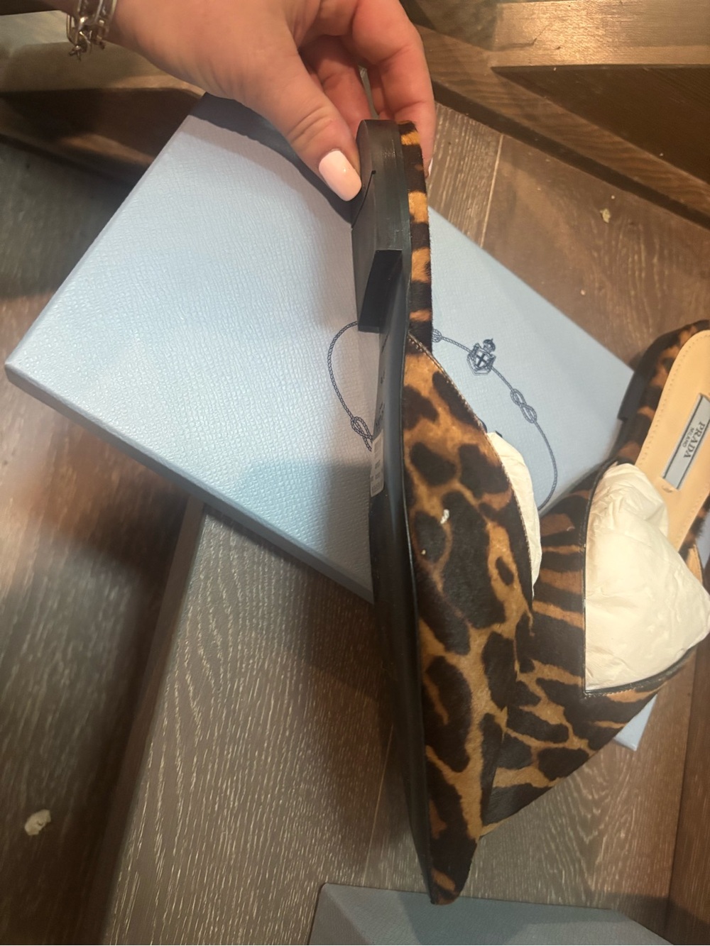 Prada Leopard-Print Pointed Haircalf Mule - Brown/Black - Picture 4 of 6